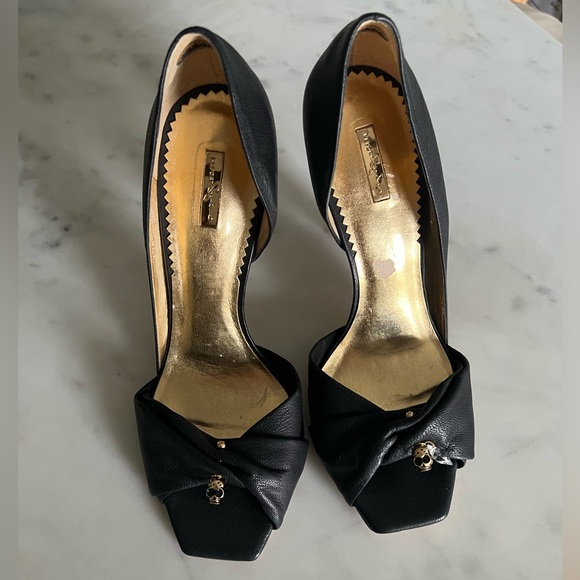 Report Signature black leather open toe pump curved transparent heel 8.5 - Picture 2 of 12